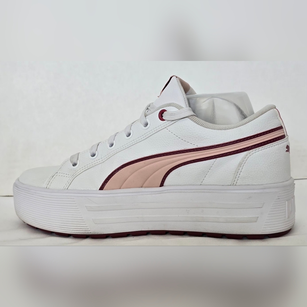 Puma Women's White and Pink Leather Sneakers 9 - Picture 4 of 7